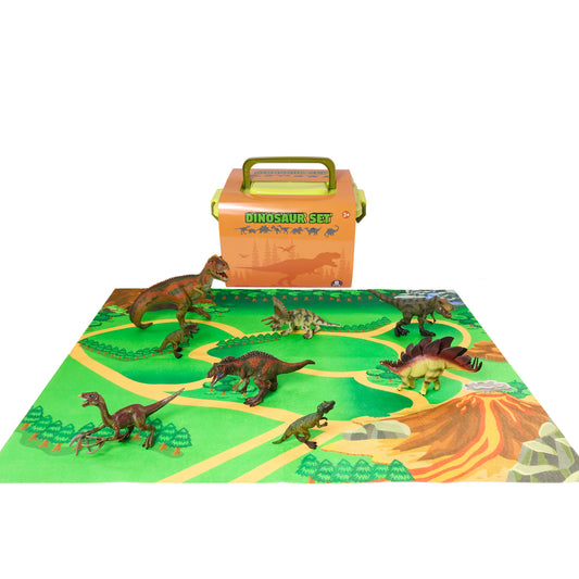 Realistic Dinosaur Figures Playset with Soft Playmat & Storage Box – 8 Hand-Painted Dinosaur Toys for Kids