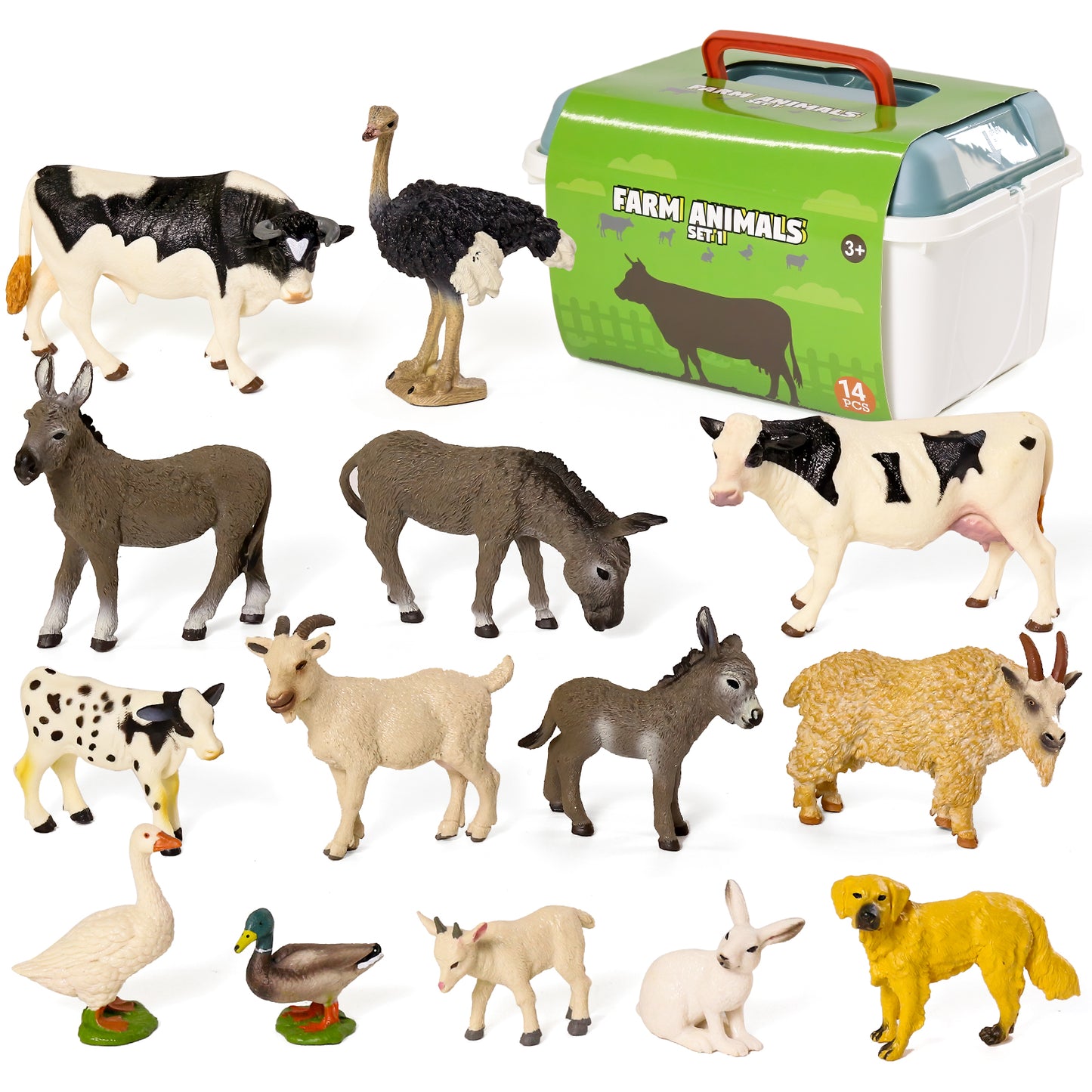 Realistic Farm Animals Playset with Soft Playmat & Storage Box Set 1 – 14 Hand-Painted Farm Animal Toys for Kids